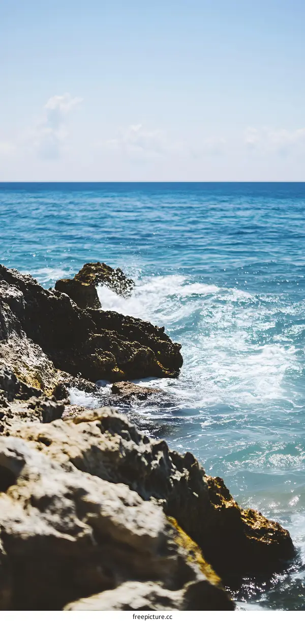 Waves Crashing on the Rocky Coast