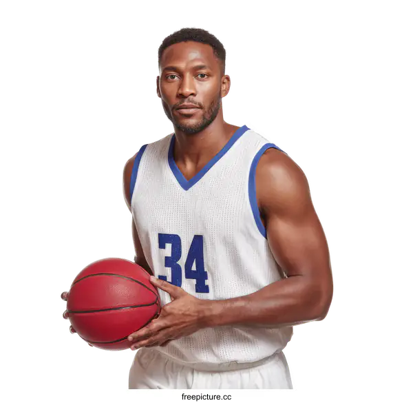 [Transparent Background PNG]Black Male Basketball Player Holding Ball Portrait