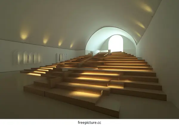 Modern Architecture Interior Design with Wooden Steps and Arched Ceiling