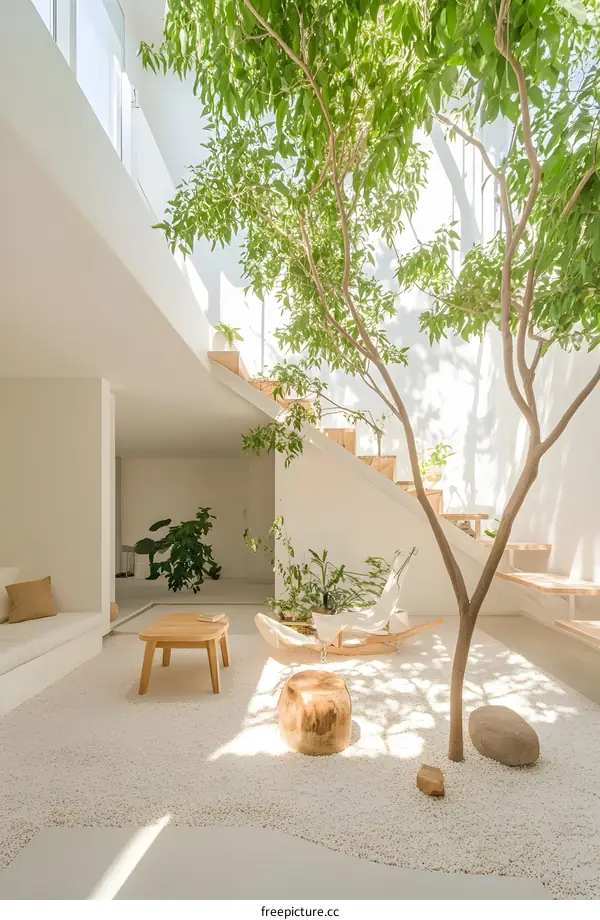 Modern Minimalist Home Interior Design with Indoor Tree