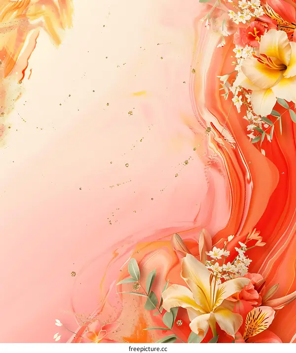 Abstract Flower Painting with Orange and Gold