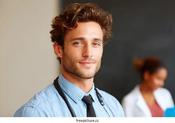 Portrait of a confident young male doctor in clinic