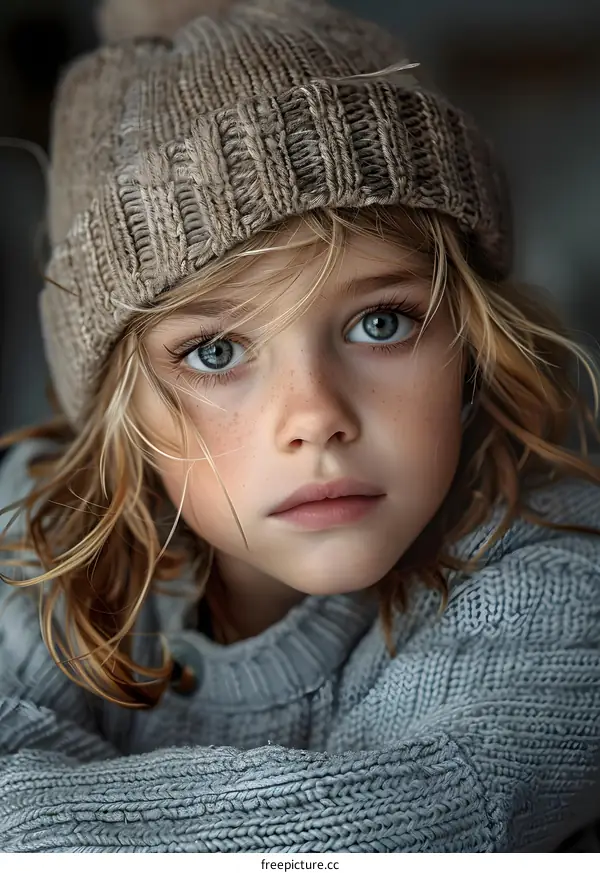 Portrait of a boy with blond hair and blue eyes