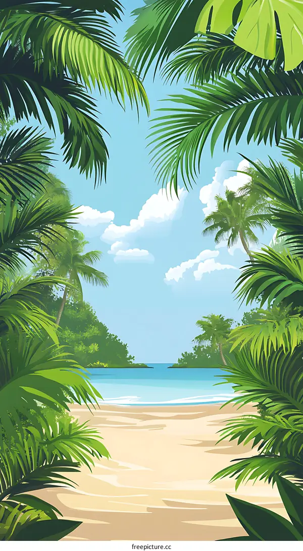 Tropical Beach Palm Tree Illustration