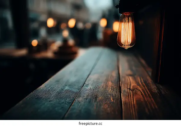 Rustic Wooden Table with Edison Bulb Lighting