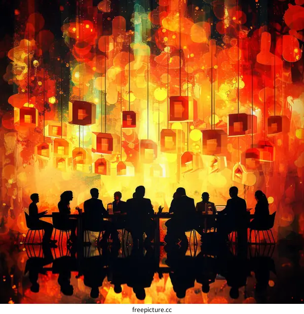 Business meeting in a modern office with colorful background