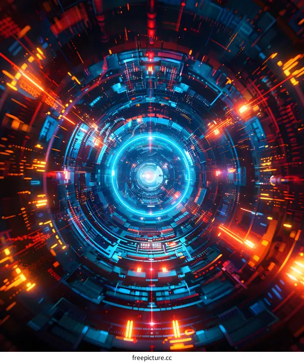 Blue and orange technology tunnel