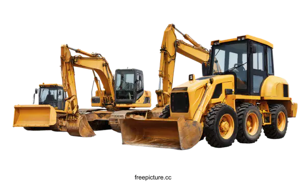 [Transparent Background PNG]Yellow Construction Machines Isolated on White Background