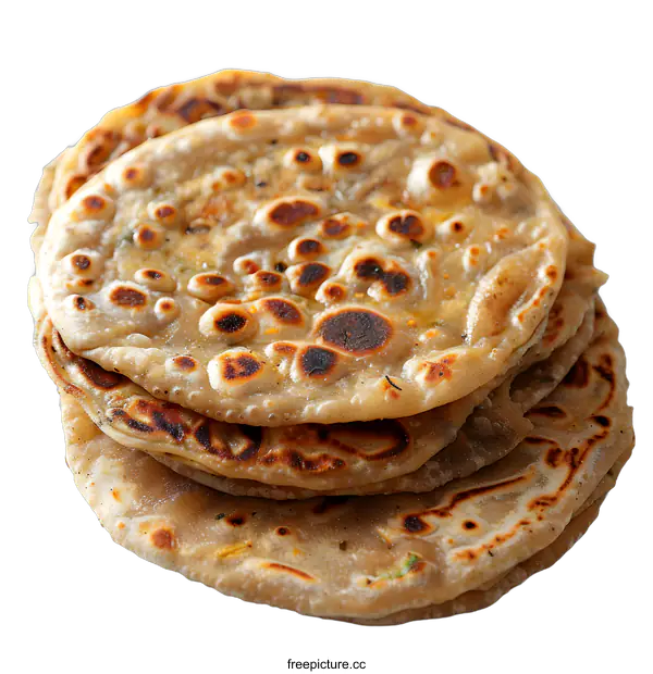 [Transparent Background PNG]Stack of Indian flatbread on white background