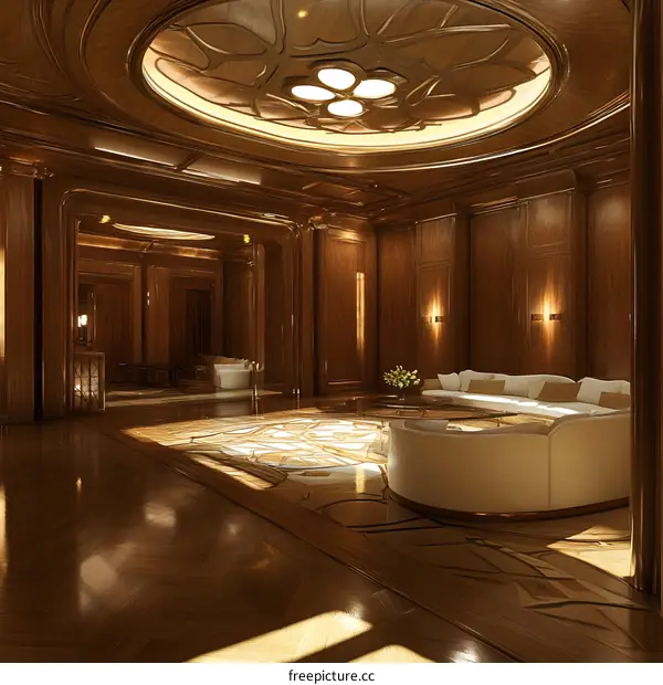 Luxury Living Room Interior Design With Wooden Walls And A Large Sofa