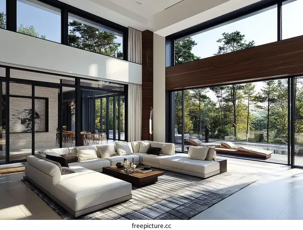 Modern Luxurious Home Living Room with Panoramic Views