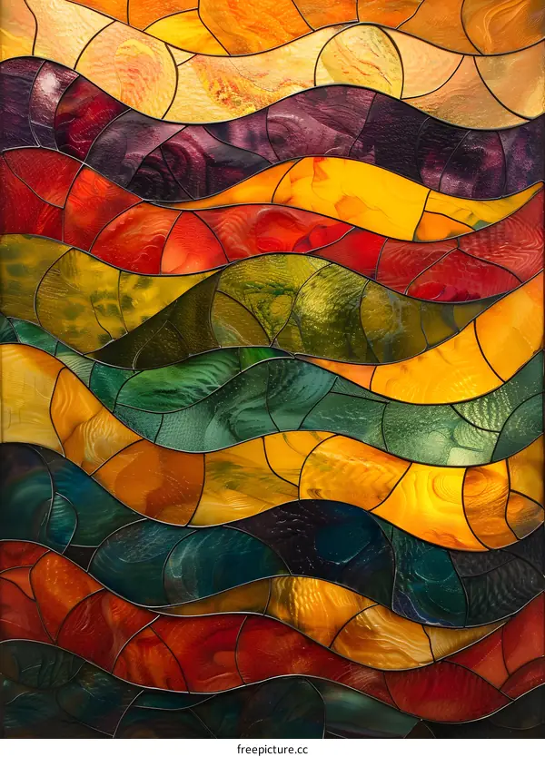 Stained glass mosaic artwork with vibrant colors