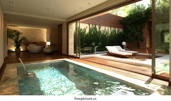 Modern Bathroom With Pool And Patio