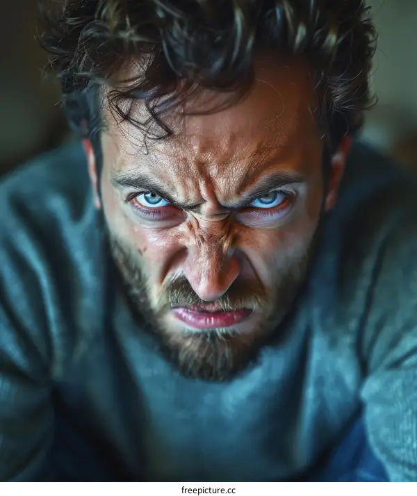 Close-up Portrait of an Angry Caucasian Man