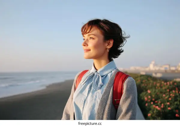 Woman on the Beach at Sunset