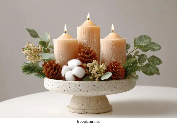 Autumn Candle Arrangement on a Decorative Stand