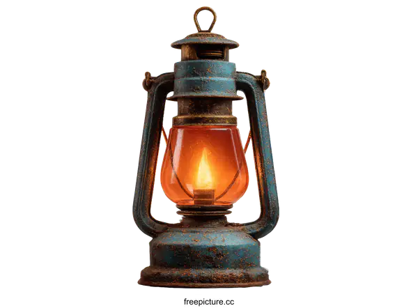 [Transparent Background PNG]Vintage Rusty Oil Lamp with Warm Light