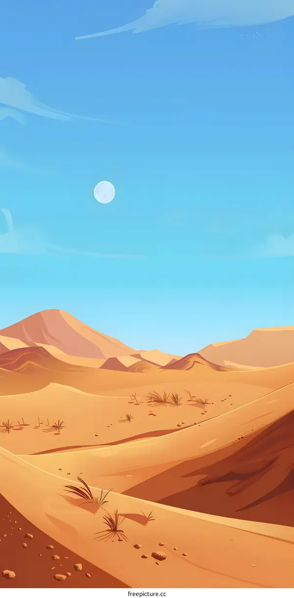 Desert Landscape with Blue Sky and White Clouds