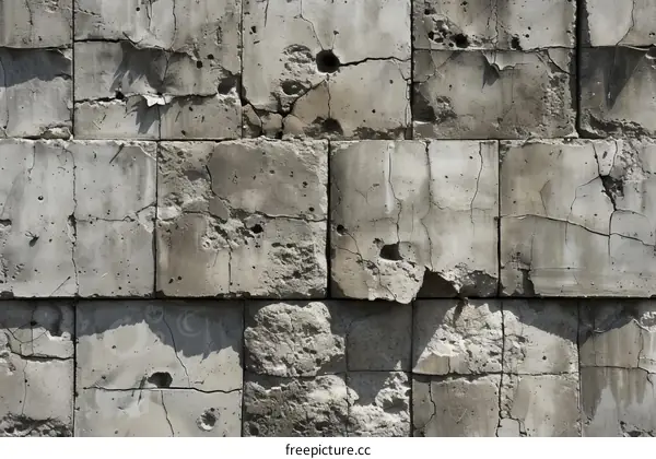 Bullet Holes in Weathered Concrete Blocks