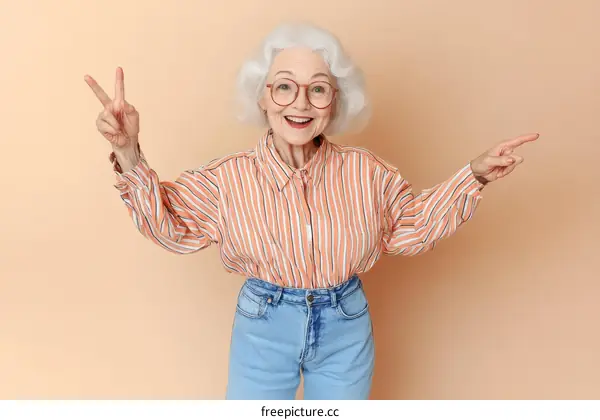 Happy Senior Woman Gesturing with a Cheerful Expression