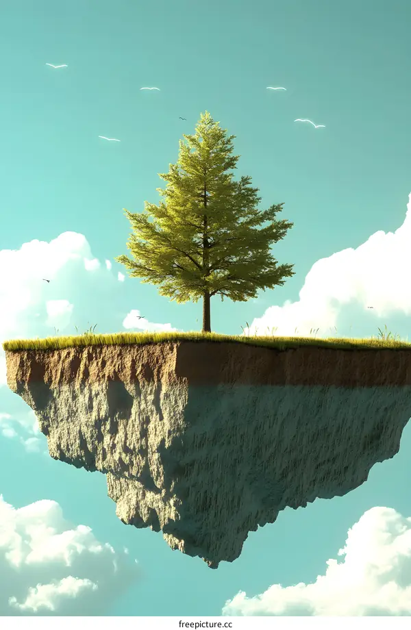 Floating Island With Tree And Birds