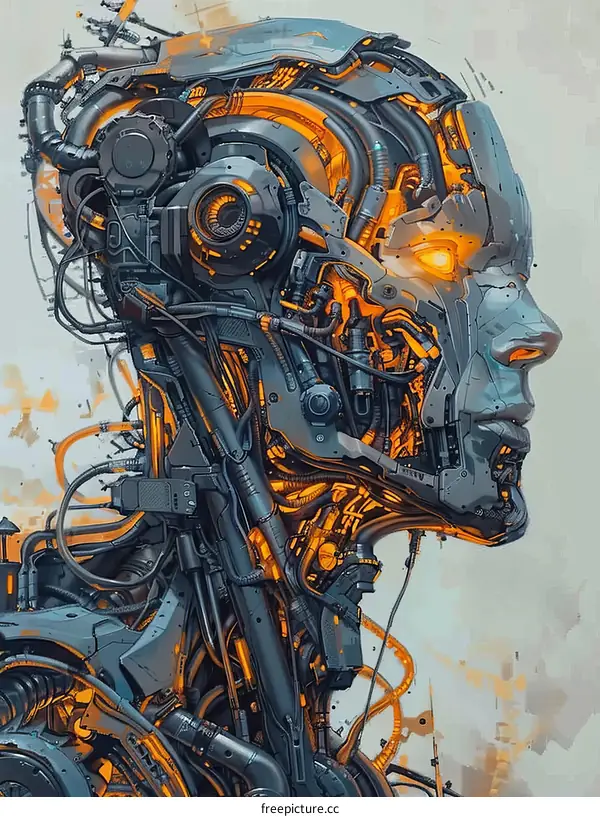 Illustration of a steampunk robot head