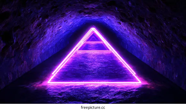 Neon Triangle Tunnel in Dark Stone Cave
