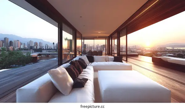 Modern City Skyline Penthouse Living Room