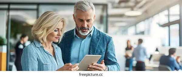 Business Colleagues Working Together On A Tablet In An Office