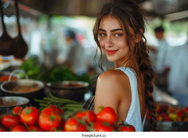 Portrait of a young woman standing in a market