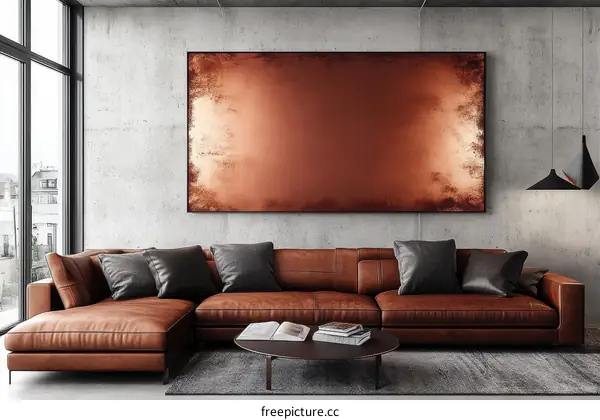 Modern Living Room Interior Design with Copper Abstract Art