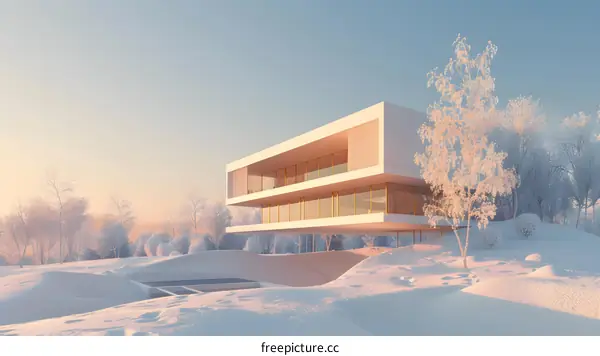 Modern Architecture House in Winter Landscape