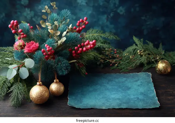 Christmas Arrangement on Dark Wooden Background