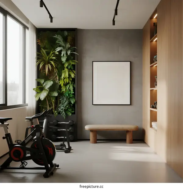 Modern Home Gym with Vertical Garden and Exercise Bike