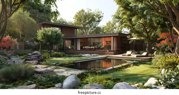 Modern Courtyard House with Serene Natural Landscape