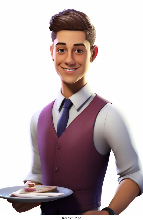 Waiter Serving Food on Plate in Restaurant