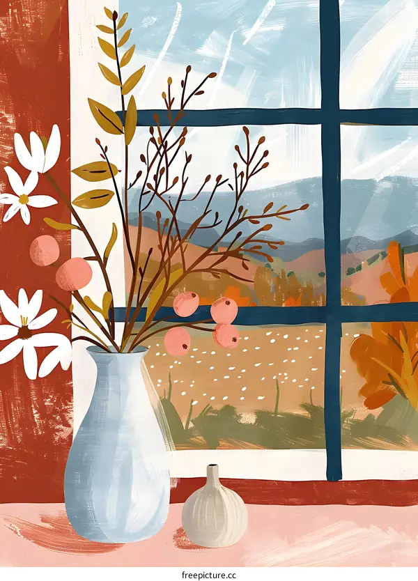 Autumn Windowsill Illustration