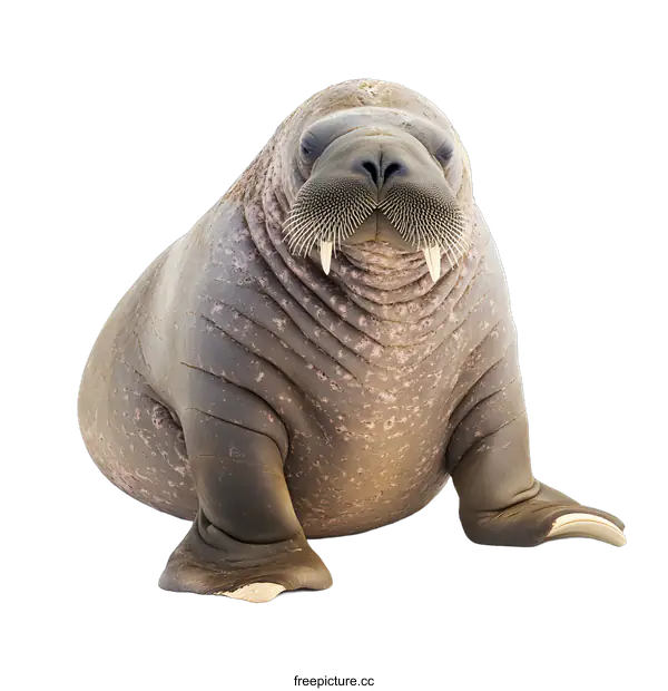 [Transparent Background PNG]Walrus with a Serious Expression Isolated on White Background