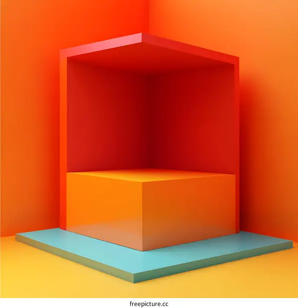 Abstract Minimalist 3D Geometric Shapes Orange Yellow and Blue