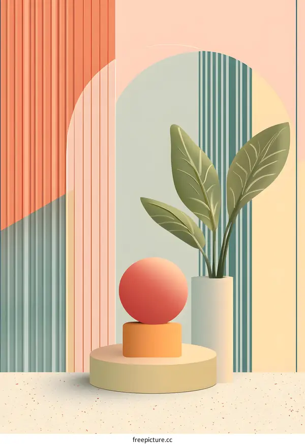 Abstract Minimalist Geometric Illustration with Plant and Geometric Shapes