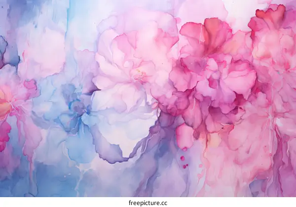 Pink and blue watercolor painting of flowers