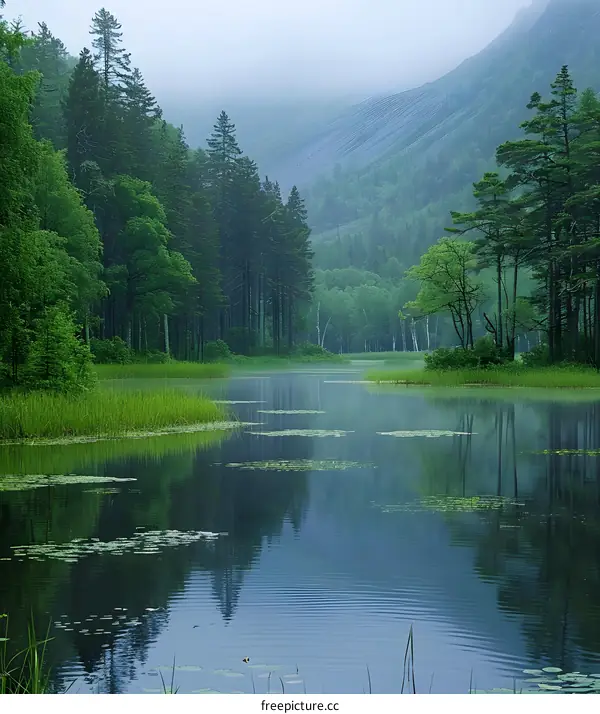 The green lake in the valley