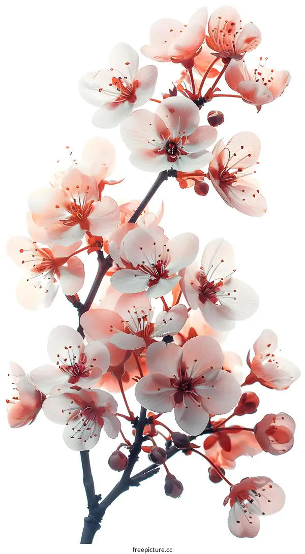 A branch of pink and white cherry blossoms