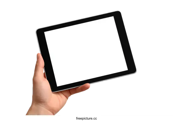 [Transparent Background PNG]Tablet in Hand Against White Background