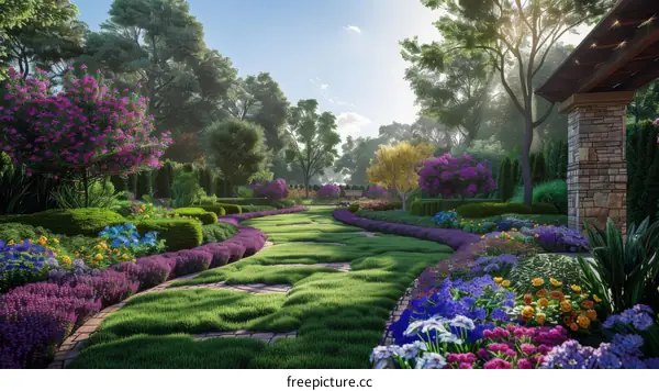 Elegant Garden Path in a Luxurious Mansion