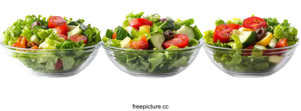 [Transparent Background PNG]Assorted Fresh Salad in Glass Bowls