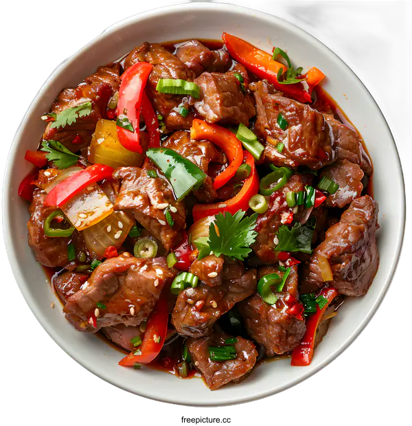[Transparent Background PNG]Beef stir-fry with peppers and onions