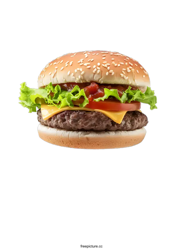 [Transparent Background PNG]cheeseburger with lettuce tomato and cheese