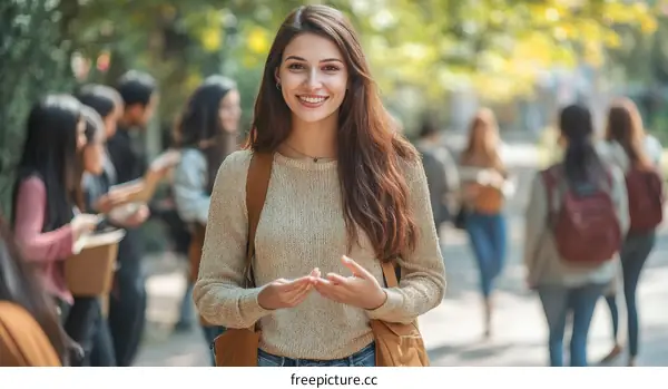 Smiling Young Woman Student Outdoors