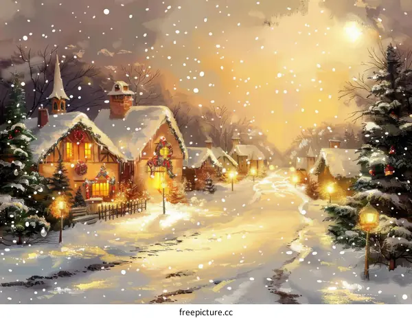 Christmas Festivities in a Snowy European Village